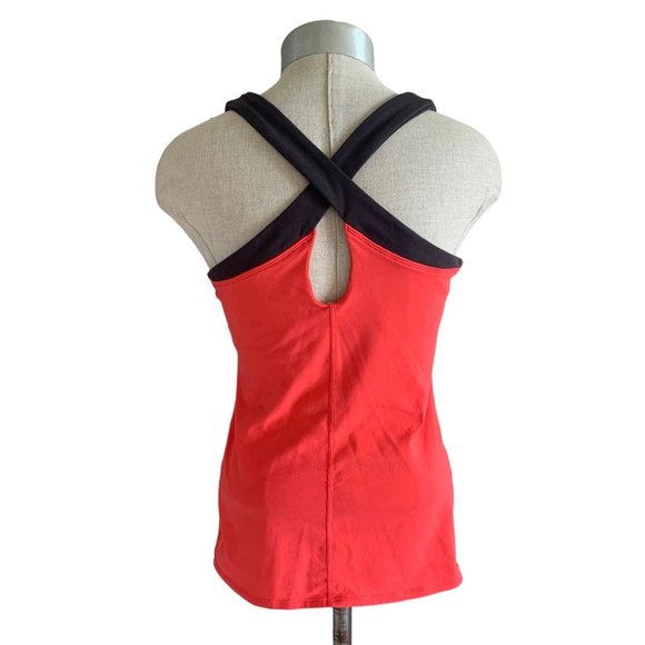 LUCY Coral Orange + Gray Criss-Cross Back Athletic Tank Top Size - Picture 5 of 6